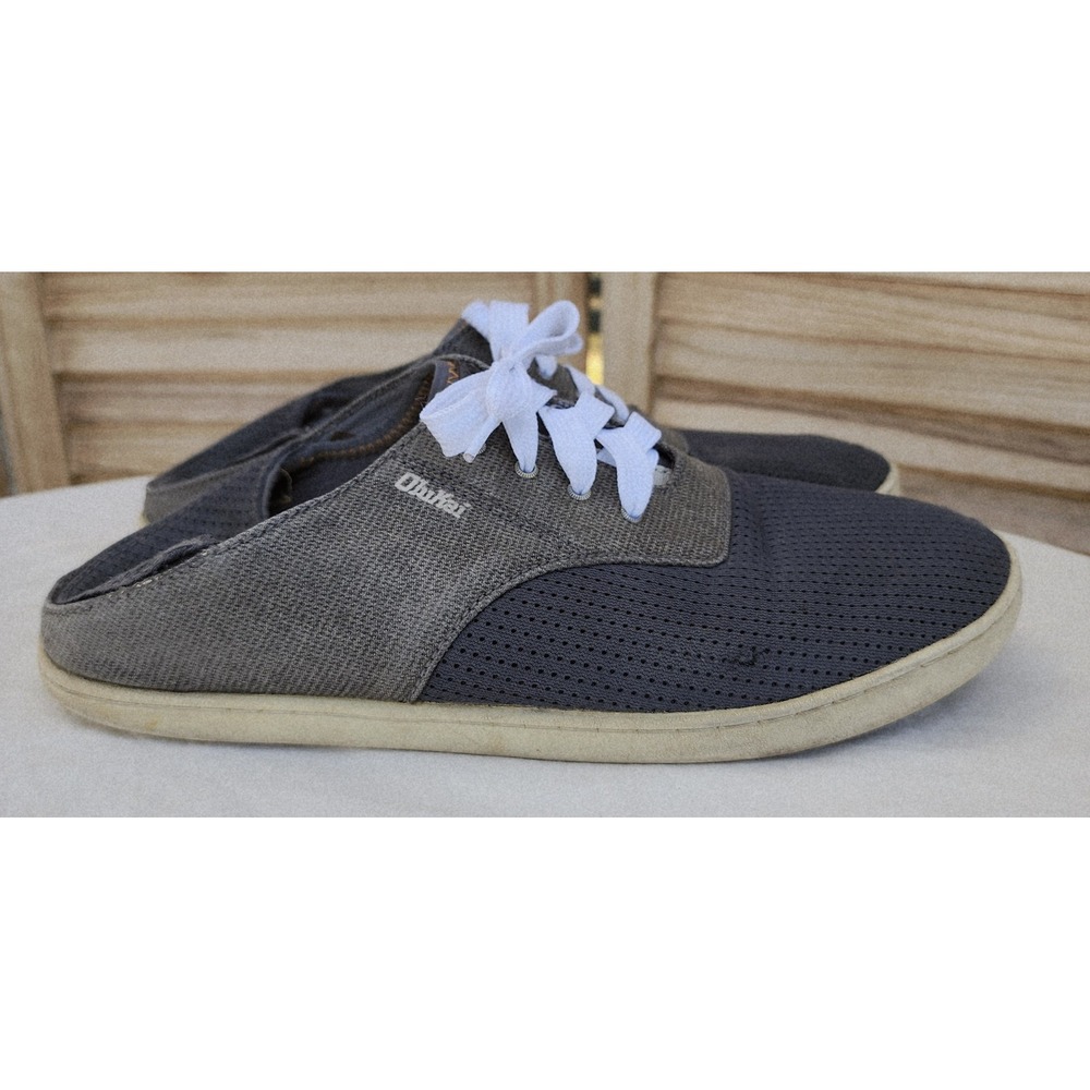 OluKai Nohea Moku US 9.5 Boat Shoes Gray Mesh Slip On Beachy Sneakers Shoes